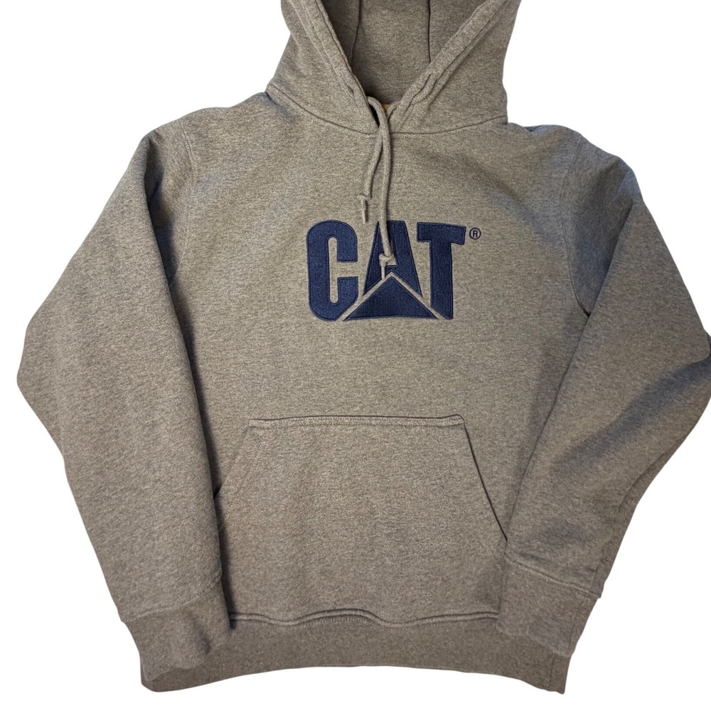 Caterpillar CAT Hoodie Mens Medium Gray Embroidered Logo Fleece Sweatshirt Work